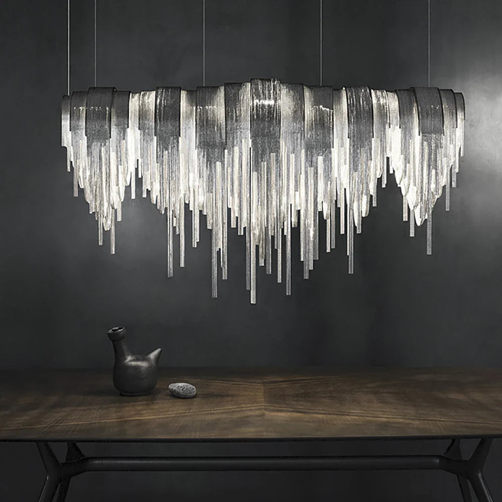 Afralia™ Aluminum Chain Pendant Lights Postmodern Tassel Hanging Lamp for Dining Table