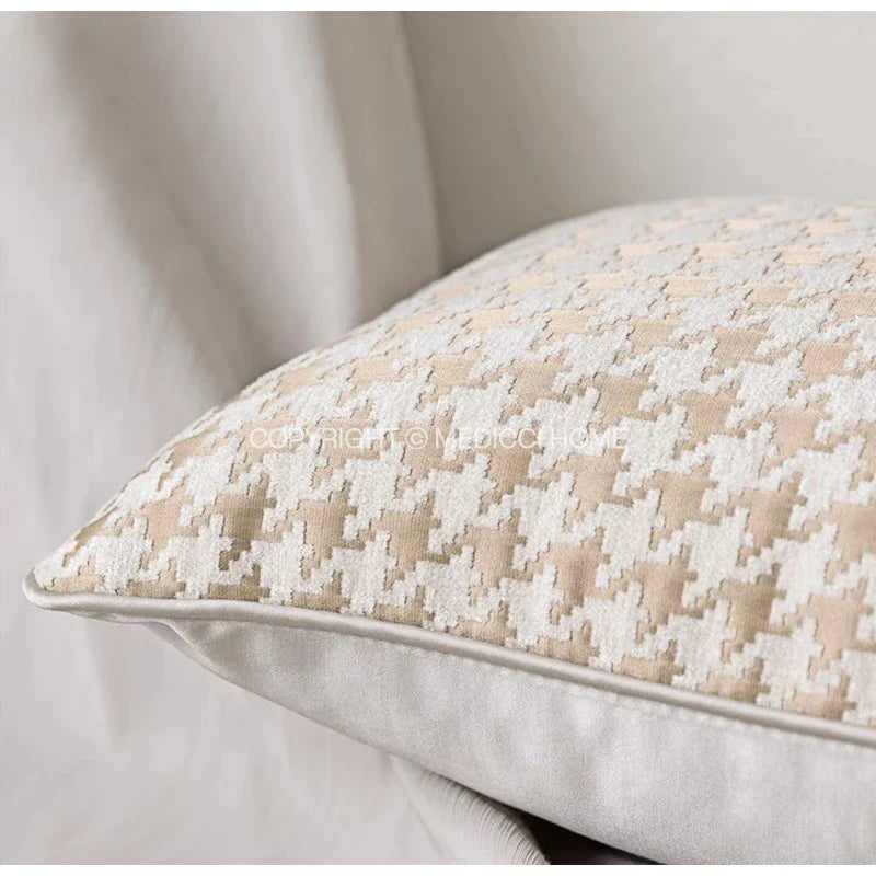 Afralia™ Beige Gold Houndstooth Jacquard Lumbar Pillowcase for Modern Interiors