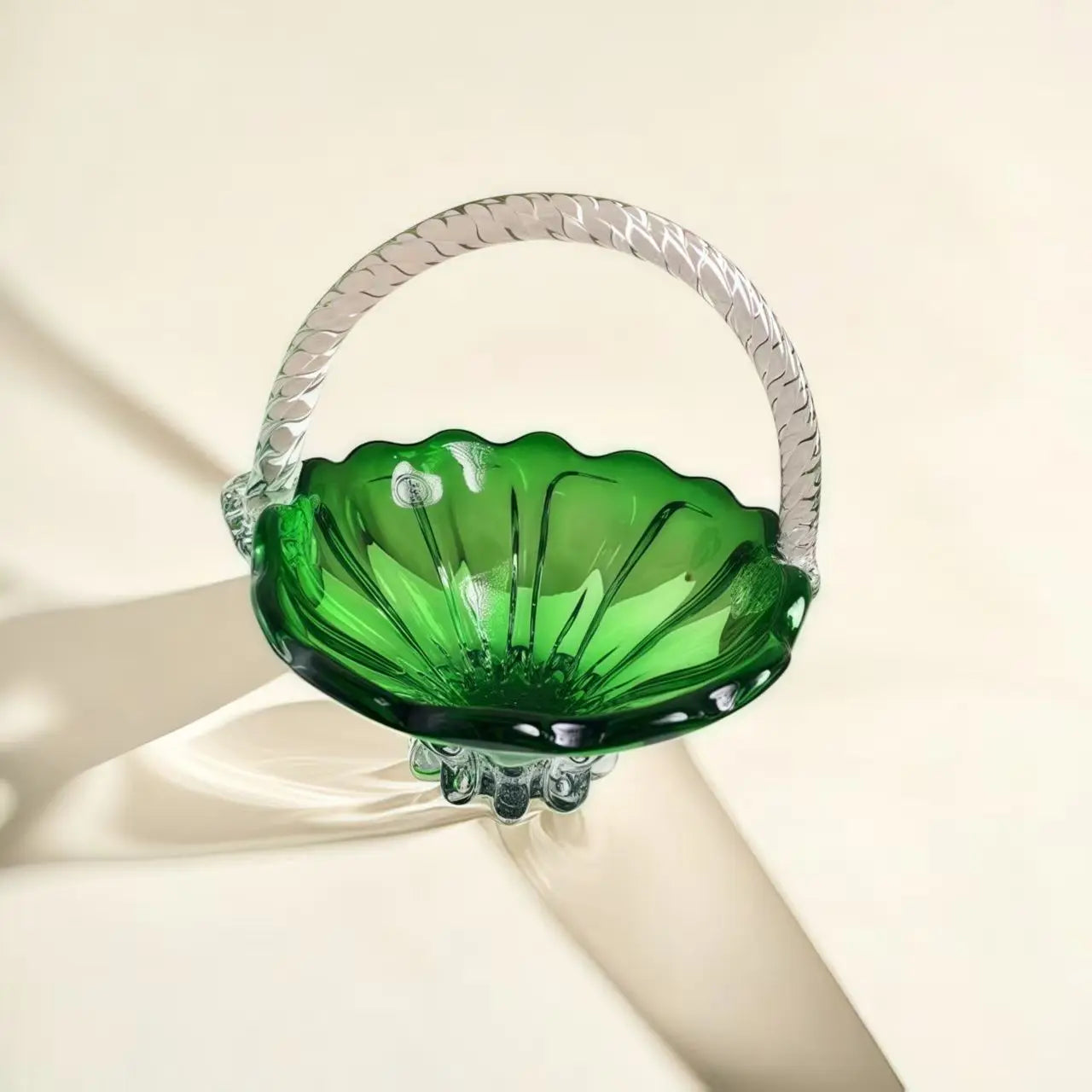 Afralia™ Crystal Handle Fruit Basket Glass Tray for Coffee Table, Elegant Living Room Decor