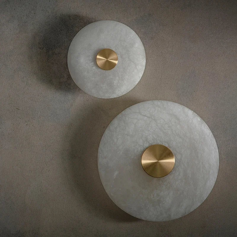 Afralia™ LED Marble Brass Wall Sconce: Modern Art Deco Round Light for Parlor & Aisle