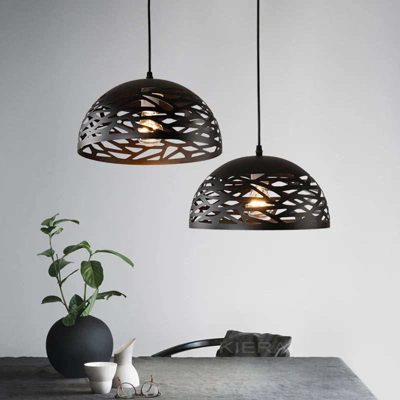 Afralia™ Retro Industrial Semicircle Hollow Pendant Light - Vintage Metal Hanging Lamp for Home Decor