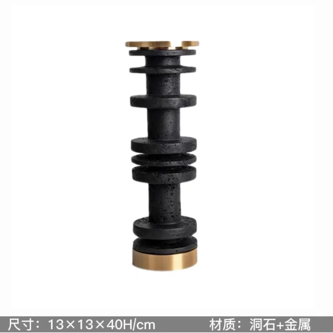 Afralia™ Luxe Brown Travertine Marble Candle Holder with Metal Base