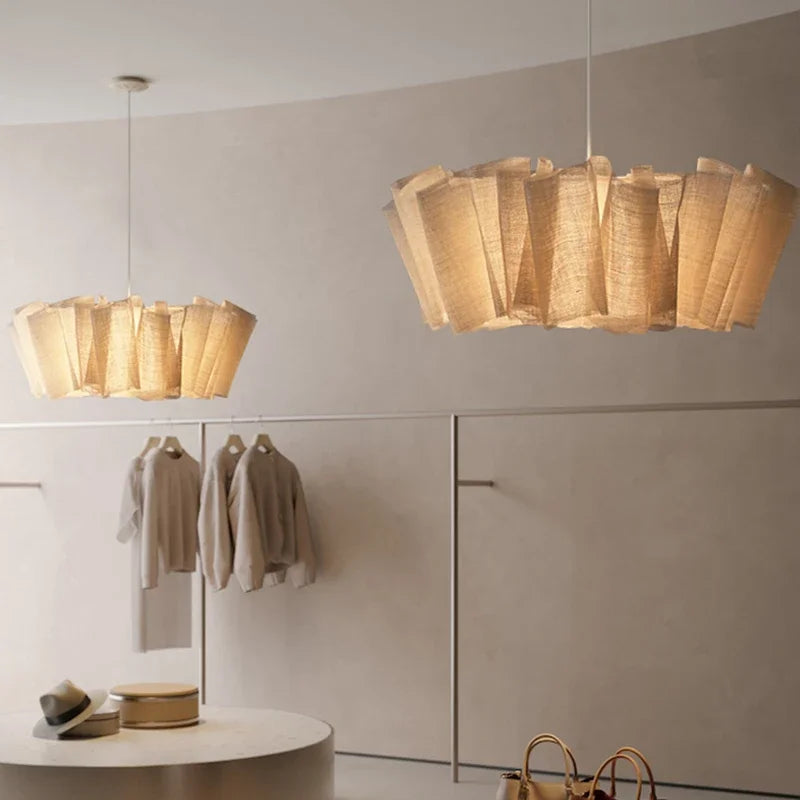 Afralia™ Creamy White Fabric Pendant Light for Dining Room, Handmade Nordic Minimalism Design