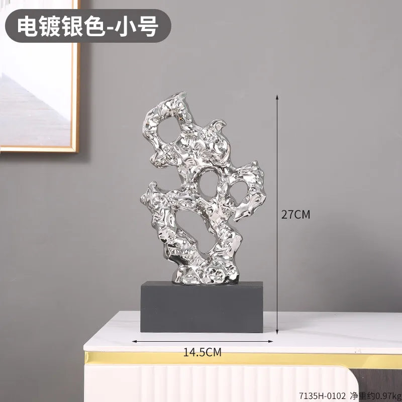 Afralia™ Gold Hollow Stone Statue Coral Sculpture Home Decor Figurines