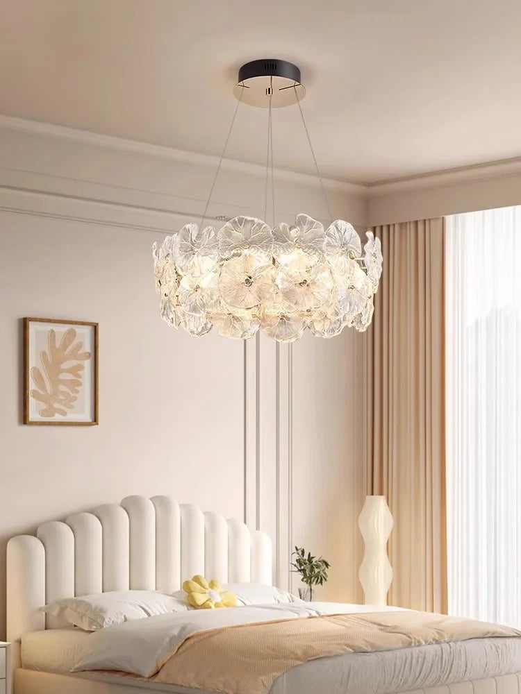 Luxury Lotus Leaf Glass Chandelier LED Pendant Light by Afralia™