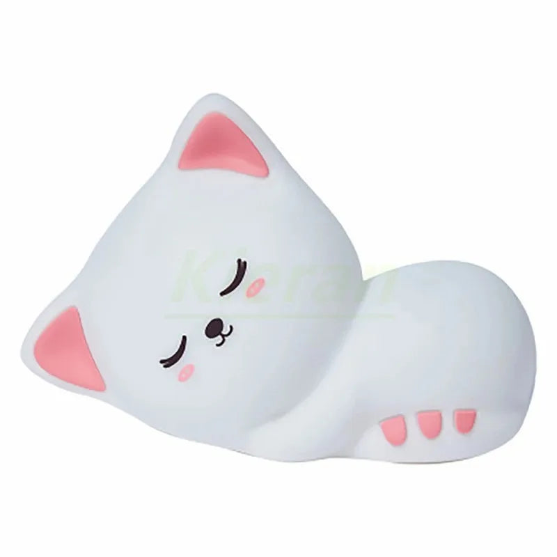 Afralia™ Cat LED Night Light - USB Rechargeable, Seven Colors, Soft Silicone