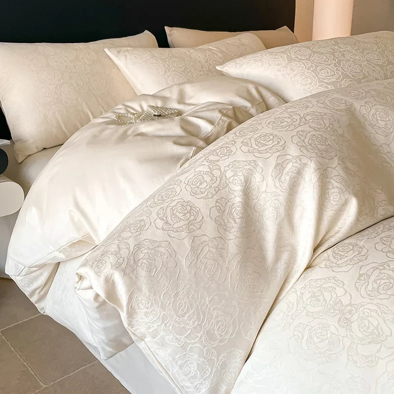 Afralia™ Satin Jacquard Cotton Fitted Sheet Set for Adults 1.5/1.8M Bed