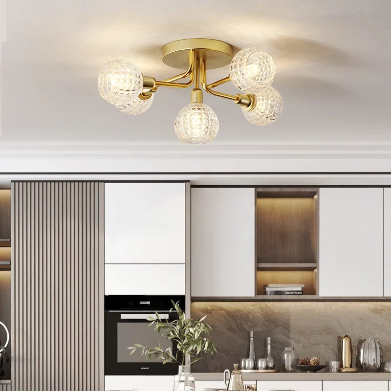 Afralia™ Gold Glass Ceiling Lamp. Modern Round Corrugated Design for Bedroom, Living Room, Cloakroom.