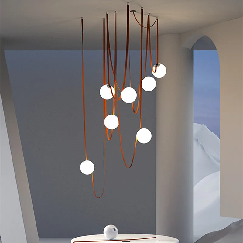 Afralia™ Glass Ball LED Pendant Light - Black Orange, Trendy Design for Indoor Lighting