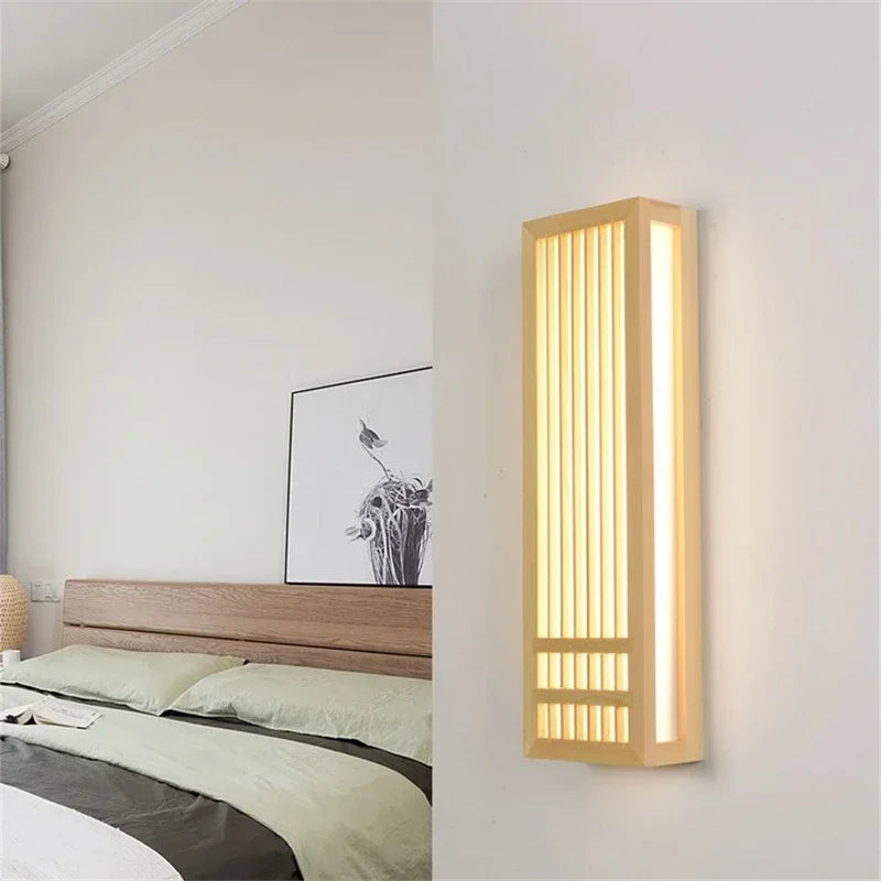 Afralia™ LED Wood Wall Lamp Acrylic Rectangular Bedside Light for Living Room