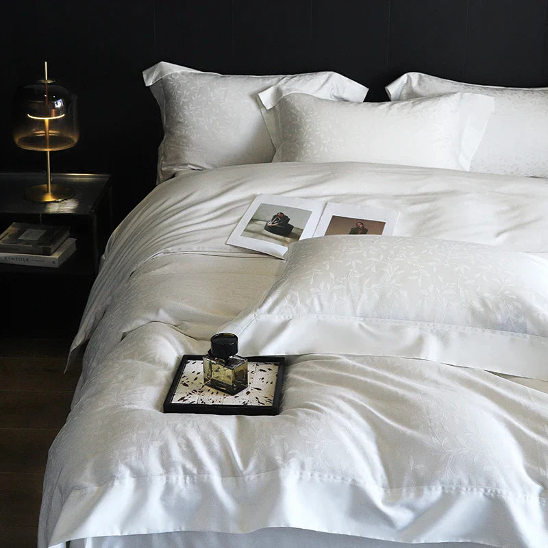 Afralia™ White Egyptian Cotton Jacquard Bedding Set, Luxury Silky Soft, 1000TC