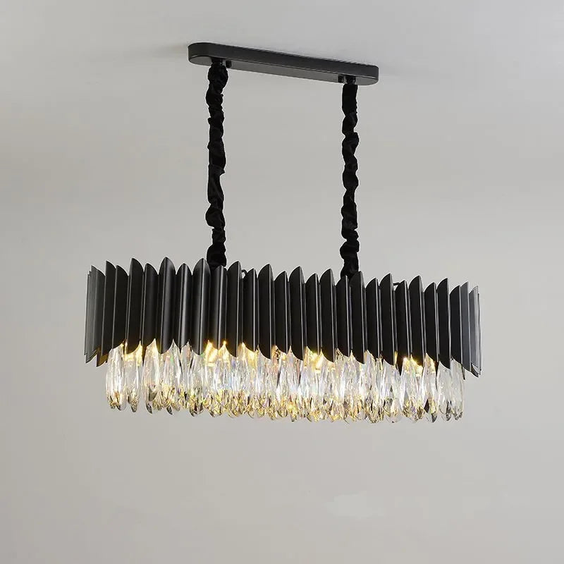 Afralia™ Crystal Chandelier: Black Gold Round LED Pendant Light for Living Room or Bedroom