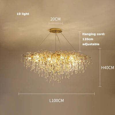 Afralia™ Golden Metal Luxury Crystal Chandelier Lighting Branch Tree for Home Décor