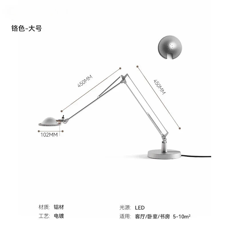 Afralia™ Industrial Black/Chrome LED Rocker Arm Desk Light with Adjustable Arm