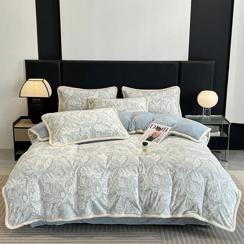 Afralia™ Milk Velvet Jacquard Bedding Set: Autumn Winter Warm Luxury for Bedroom Comfort