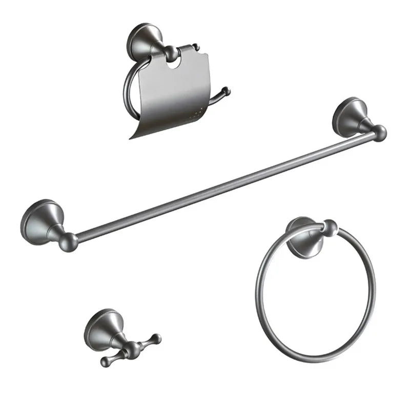 Afralia™ Gray Bathroom Accessories Set: Towel Rack, Toilet Brush Holder, Shelf, Soap Dish