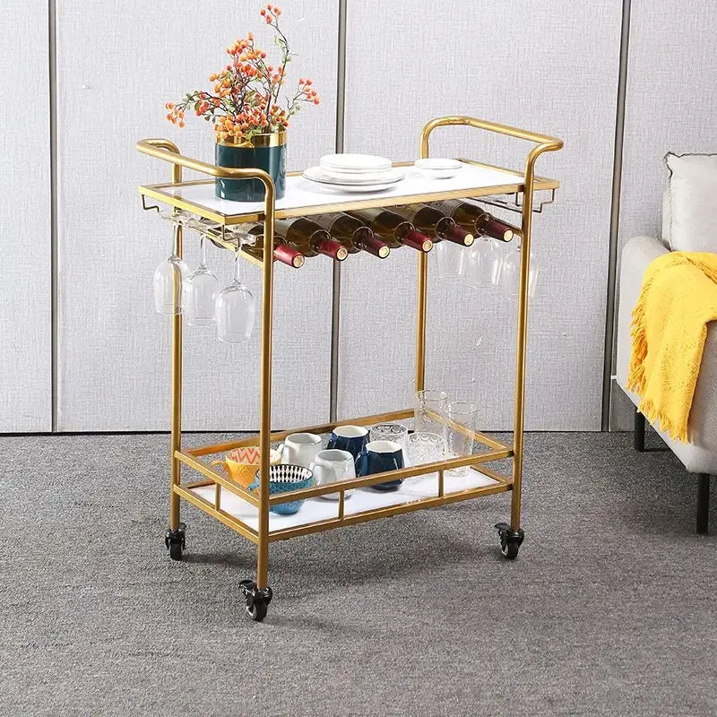 Afralia™ Drinks Trolley Wine Rack Bar Cart Glass Cup Holder Kitchen Dining Black Gold