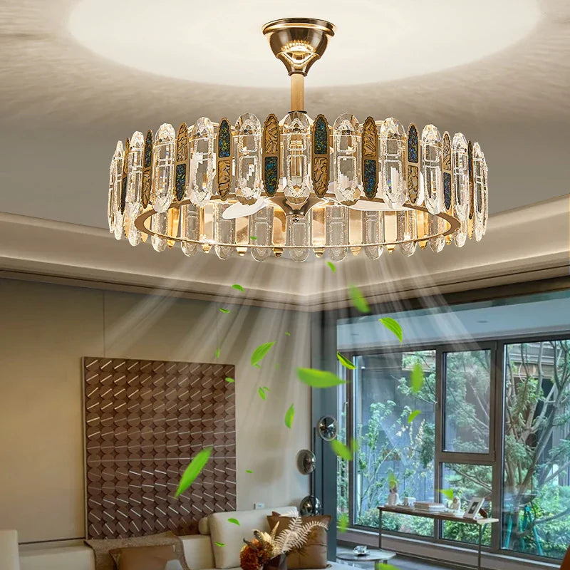 Afralia™ Crystal Invisible Fan Pendant Light, Silent Smart Home Lighting for Living Room
