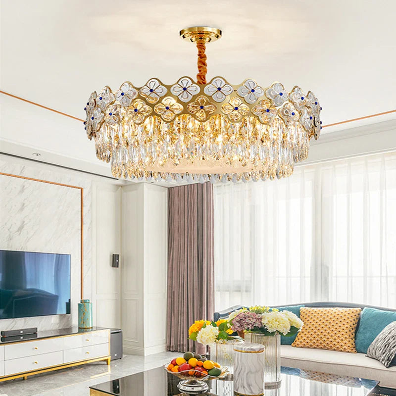 Afralia™ European Crystal Luxury Chandelier Gold Room Decor Hanglamp