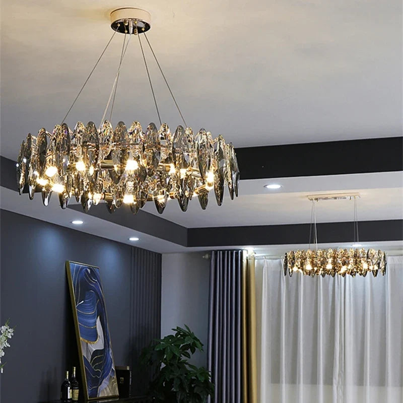 Afralia™ Wave Crystal Chandelier Pendant Light for Dining Room, Kitchen, Bedroom