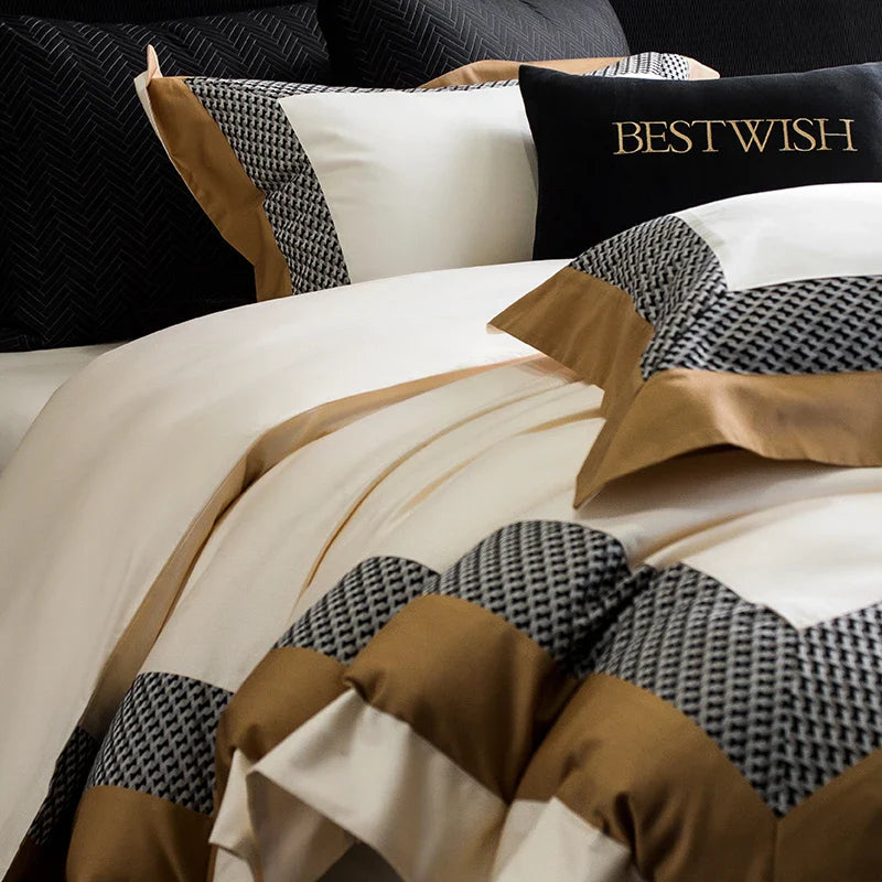 Afralia™ Luxe Egyptian Cotton Bedding Set - Full Queen King Duvet Cover Flat Sheet Pillowcases
