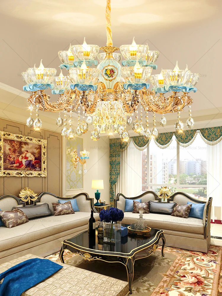 Afralia™ Crystal Chandelier: Chinese Ceramic Living Room Luxe Lighting