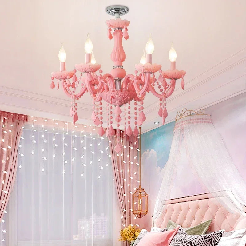 Afralia™ Pink Chandelier - Lighting Fixture for Girls Room, Bedroom, Living Room & Kids Room