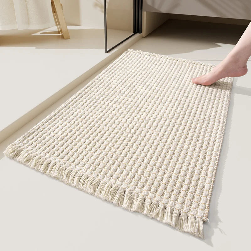 Afralia™ Woven Entryway Runner with Tassels and Non-Shedding Washable Pile
