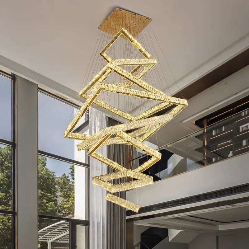 Afralia™ Crystal Chandelier Stair Pendant Lamp Living Room Pendant Lights Interior Lighting