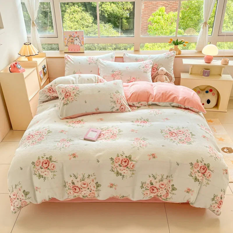 Afralia™ Cartoon Print Milk Velvet Bedding Set: Cozy, Skin-Friendly Winter Bedclothes