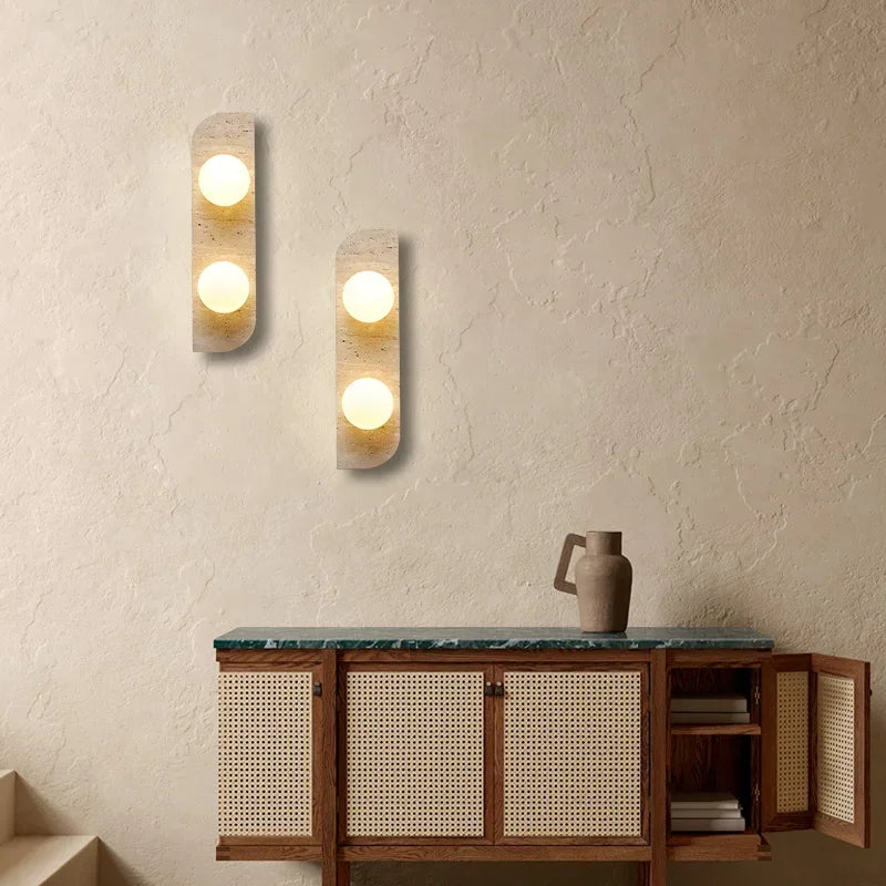 Afralia™ Travertine Stone Sconce Light with Glass Ball for Bedroom & Living Room