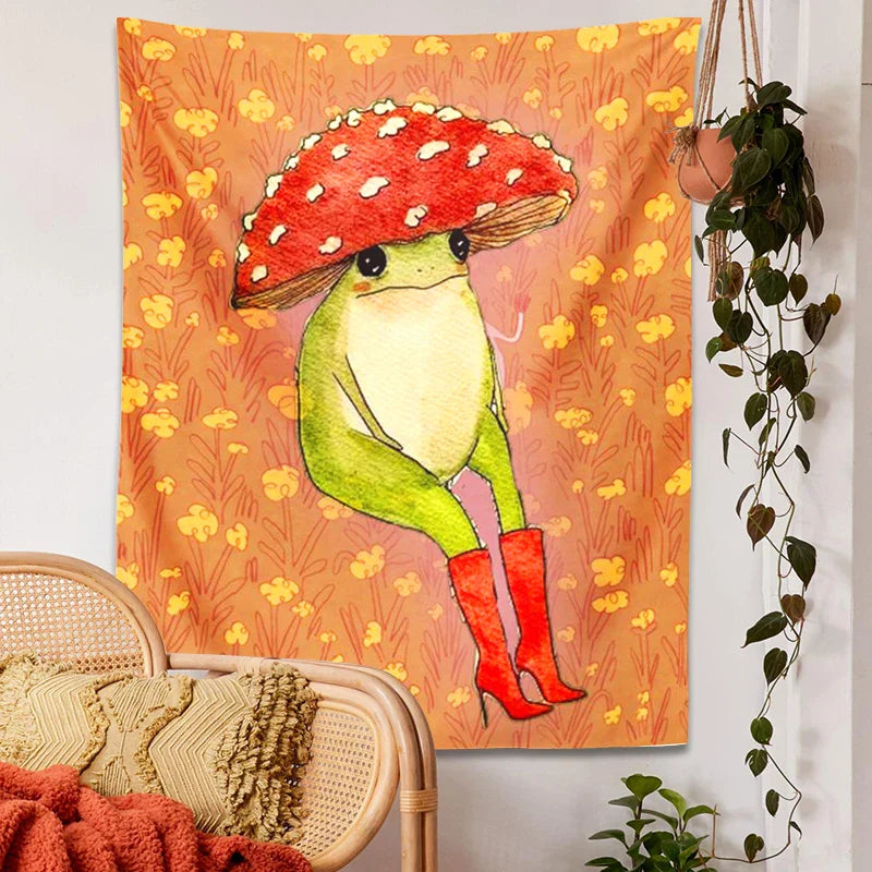 Afralia™ Cute Frog Cartoon Tapestry Wall Hanging - Forest Animals Hippie Boho Decor