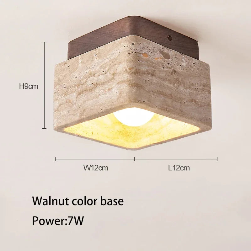 Afralia™ Travertine Stone Ceiling Lamp with E27 LED Bulb for Living Room