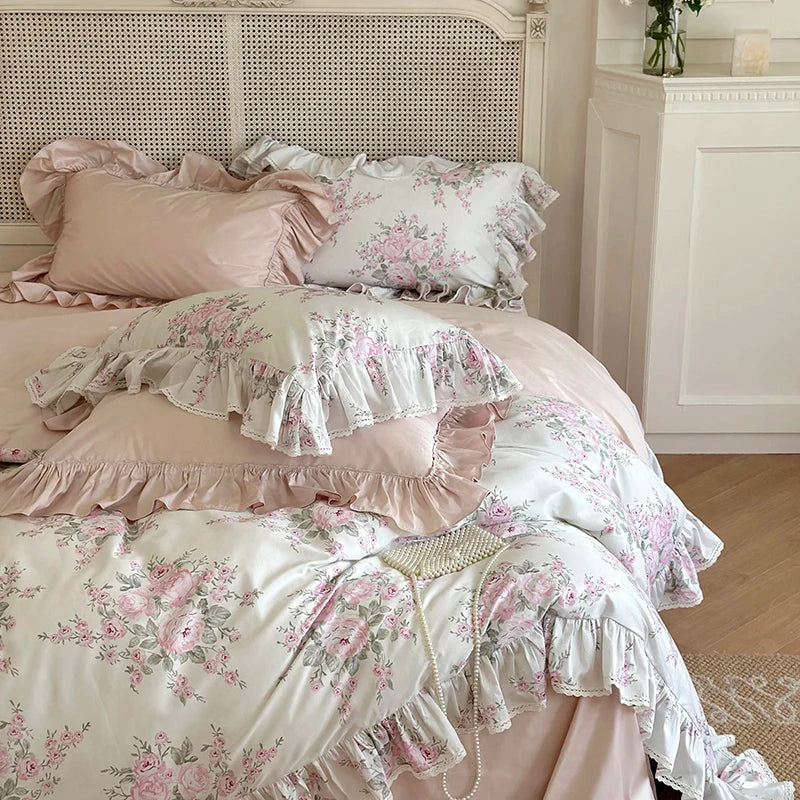 Afralia™ French Rose Lace Ruffles Bedding Set - 1000TC Egyptian Cotton Luxe Vintage