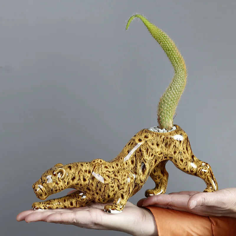 Afralia™ Ceramic Animal Flowerpot: Leopard Cheetah Cartoon Characters for Garden Plants
