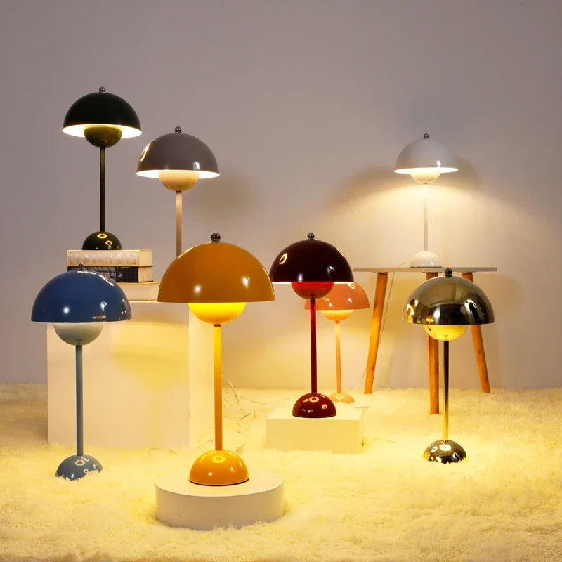 Afralia™ Modern Iron Mushroom LED Table Lamp for Home Office Study Bedside