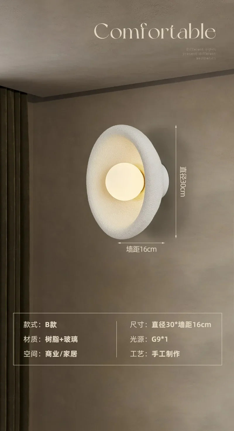 Afralia™ Wabi-Sabi Designer Wall Light LED Warm Atmosphere Resin Living Room Bedroom