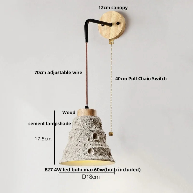 Afralia™ Nordic LED Wall Sconce Wood Cement Interior Home Decor Plug-In Bedside Light