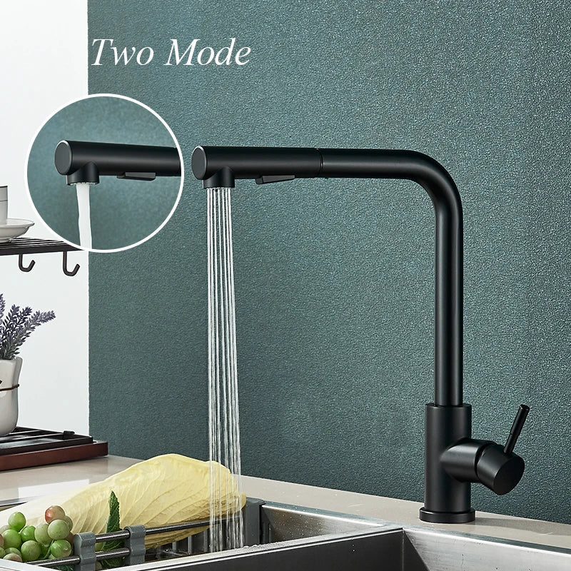 Afralia™ Stainless Steel Retractable Kitchen Faucet Mixer Tap with Two Modes
