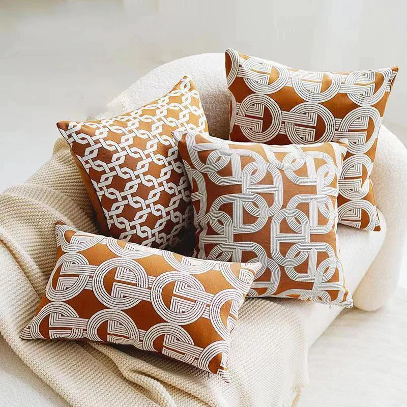 Afralia™ Jacquard Crochet Pillow Covers in Yellow-brown for Elegant Home Decor