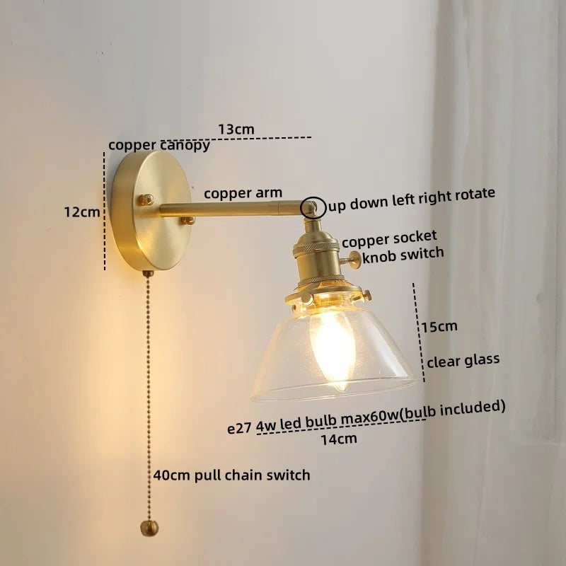Afralia™ Ceramic LED Wall Light with Pull Chain Switch for Bedroom Bathroom Living Room
