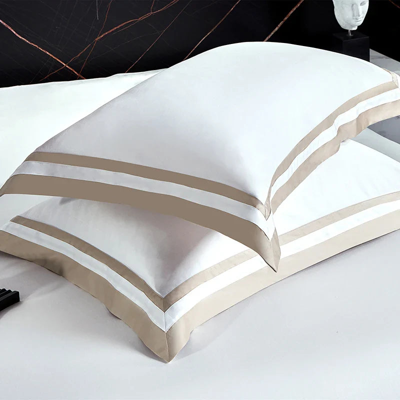 Afralia™ Luxury White Gray Hotel Style Embroidery Bedding Set, Silky Soft 1400TC Egyptian Cotton