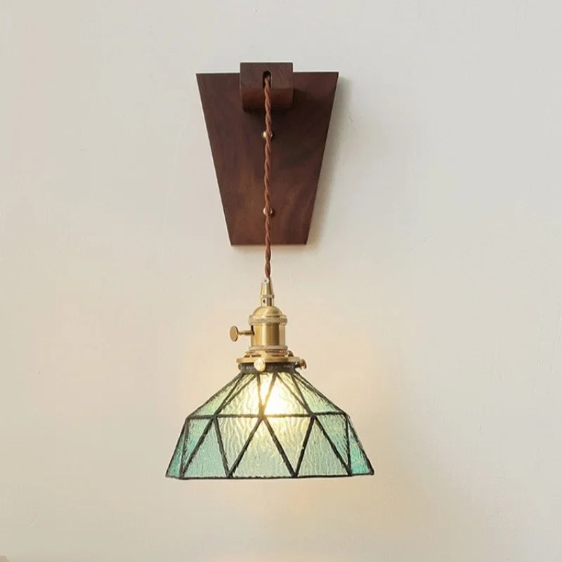 Afralia™ Walnut Glass LED Wall Light Fixture | Modern Bedroom Bathroom Living Room Lamp