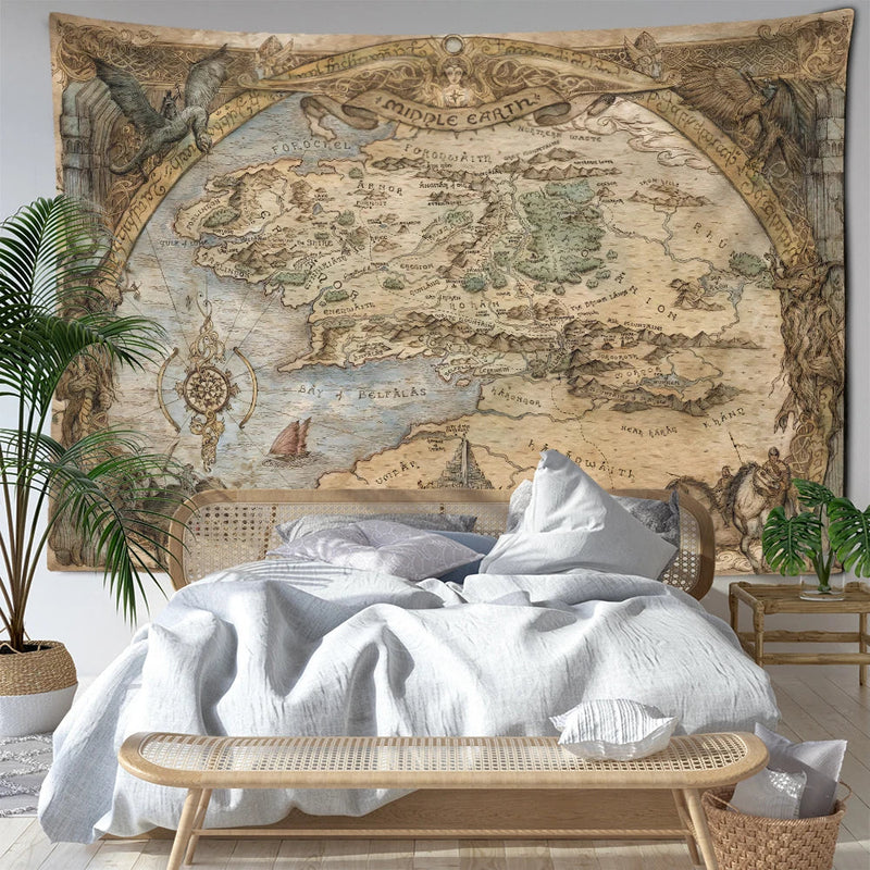 Afralia™ Mountain Forest Map Tapestry Wall Hanging - Boho Abstract Art for Home Decor