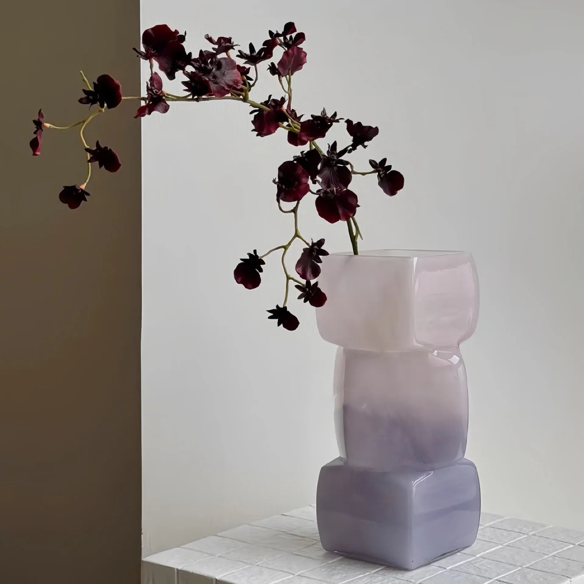 Afralia™ Square Marbling Gradient Glass Vase for Floral Arrangements