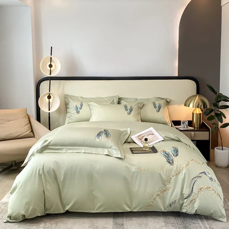 Afralia™ Cotton Embroidery Bed Linens Set: Full-Queen-King Size, Sheet, Duvet Cover, Pillowcase