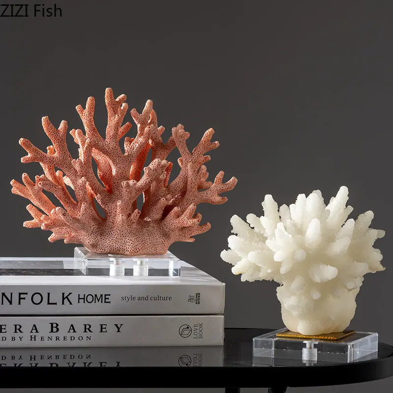 Afralia™ Coral Resin Statue Desk Decoration Modern Home Decor Ornaments