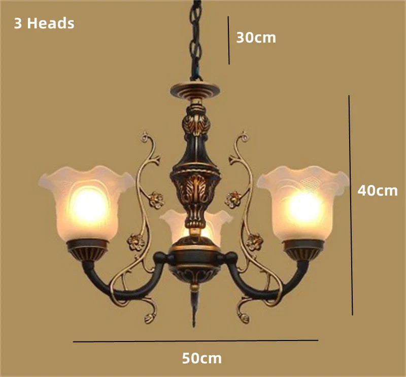 Afralia™ Classic Wrought Iron Chandelier with Glass Lampshade for Home Decor Lighting