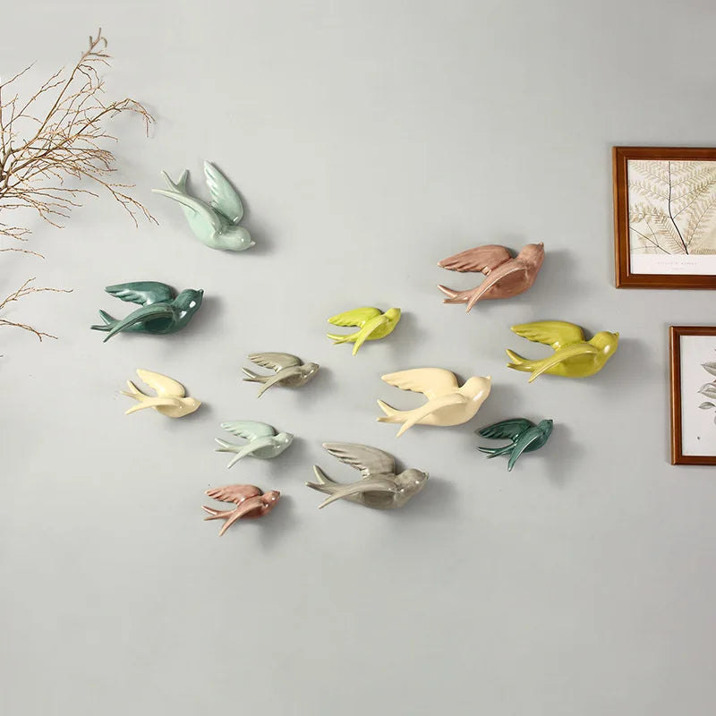Afralia™ Flying Bird Ceramic Wall Ornament Simulation Room Decoration Indoor Accent