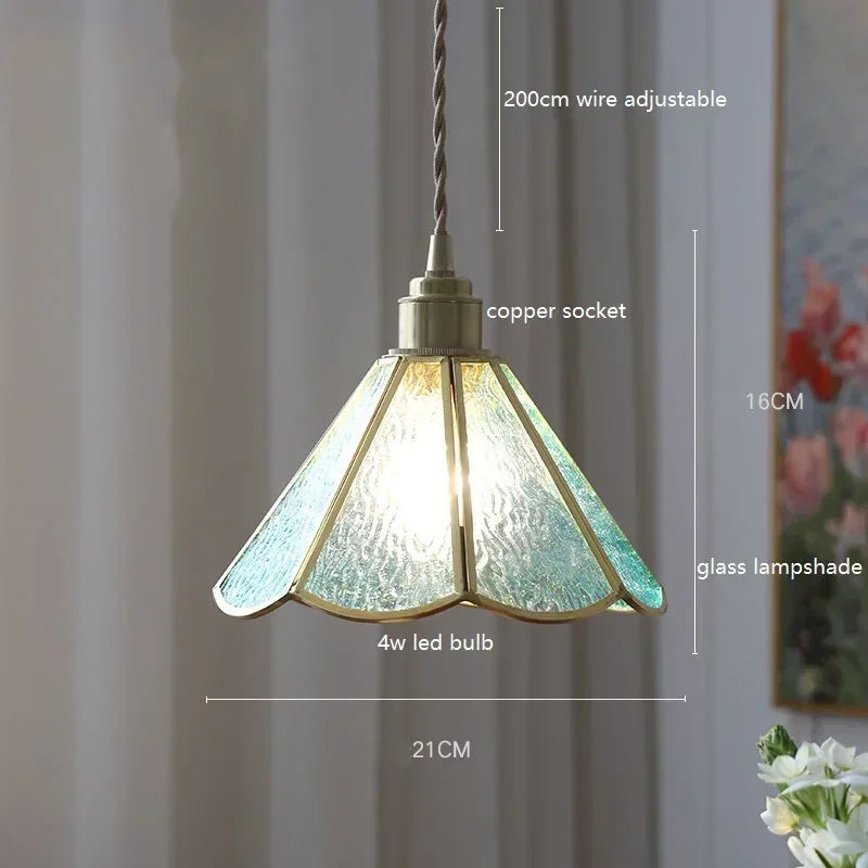 Afralia™ Colorful Glass Copper LED Pendant Light for Kitchen Bedroom Living Room Loft
